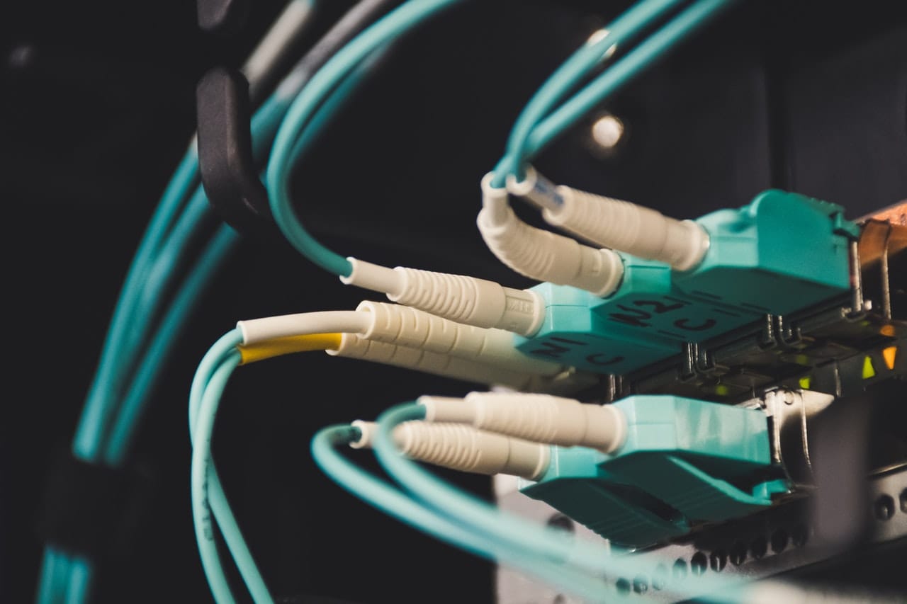Meerdere datakabels die in een switch zitten bij een gastnetwerk